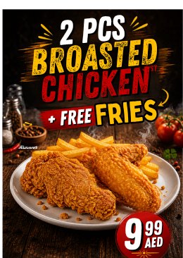 2 Pcs Broasted + Free Fries